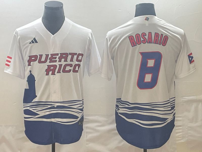 Men 2023 World Cub Puerto Rico #8 Rosario White Nike MLB Jersey3->more jerseys->MLB Jersey